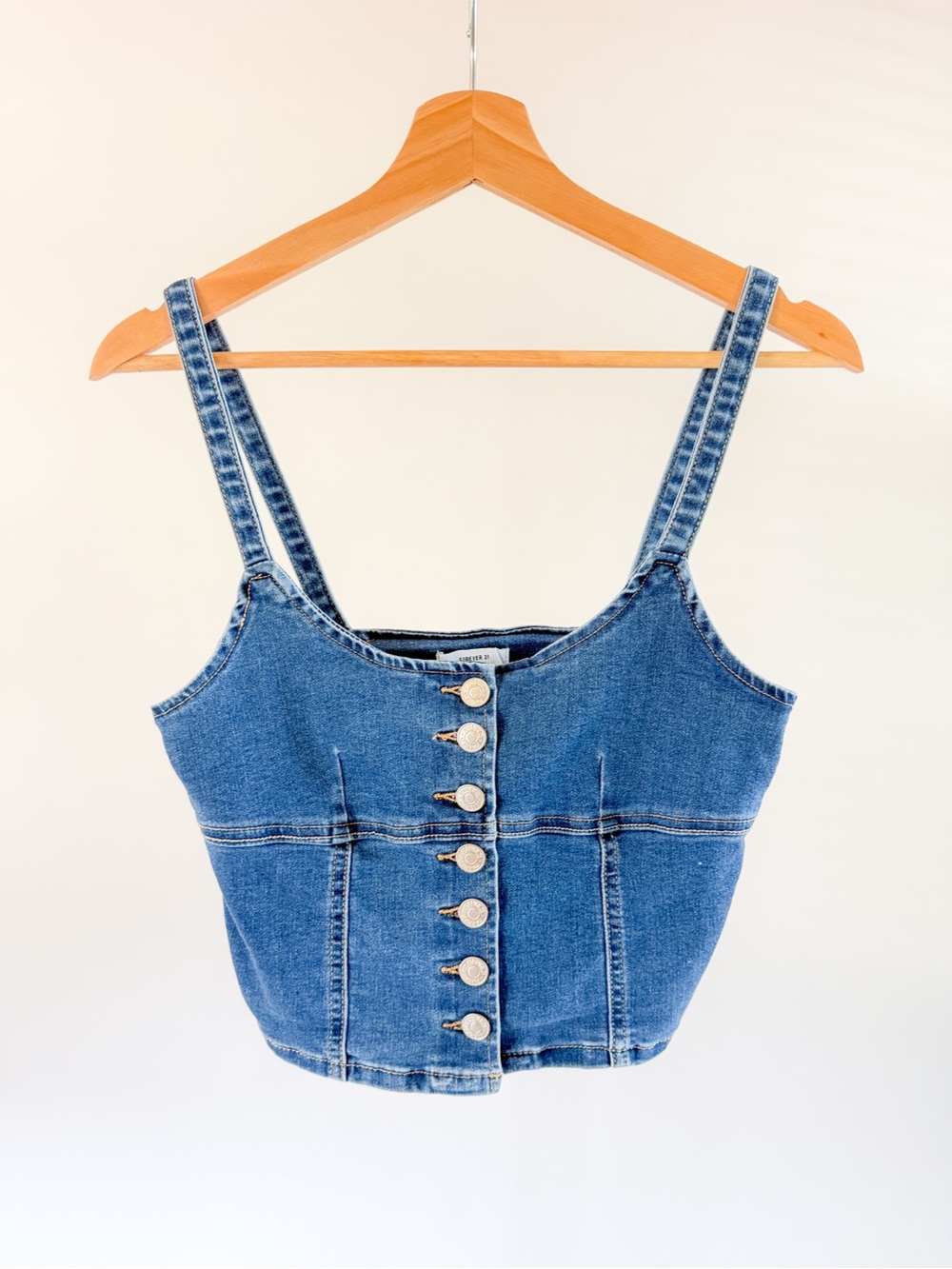 Forever 21 Denim Button-Front Corset Bustier Cami Top (small)
